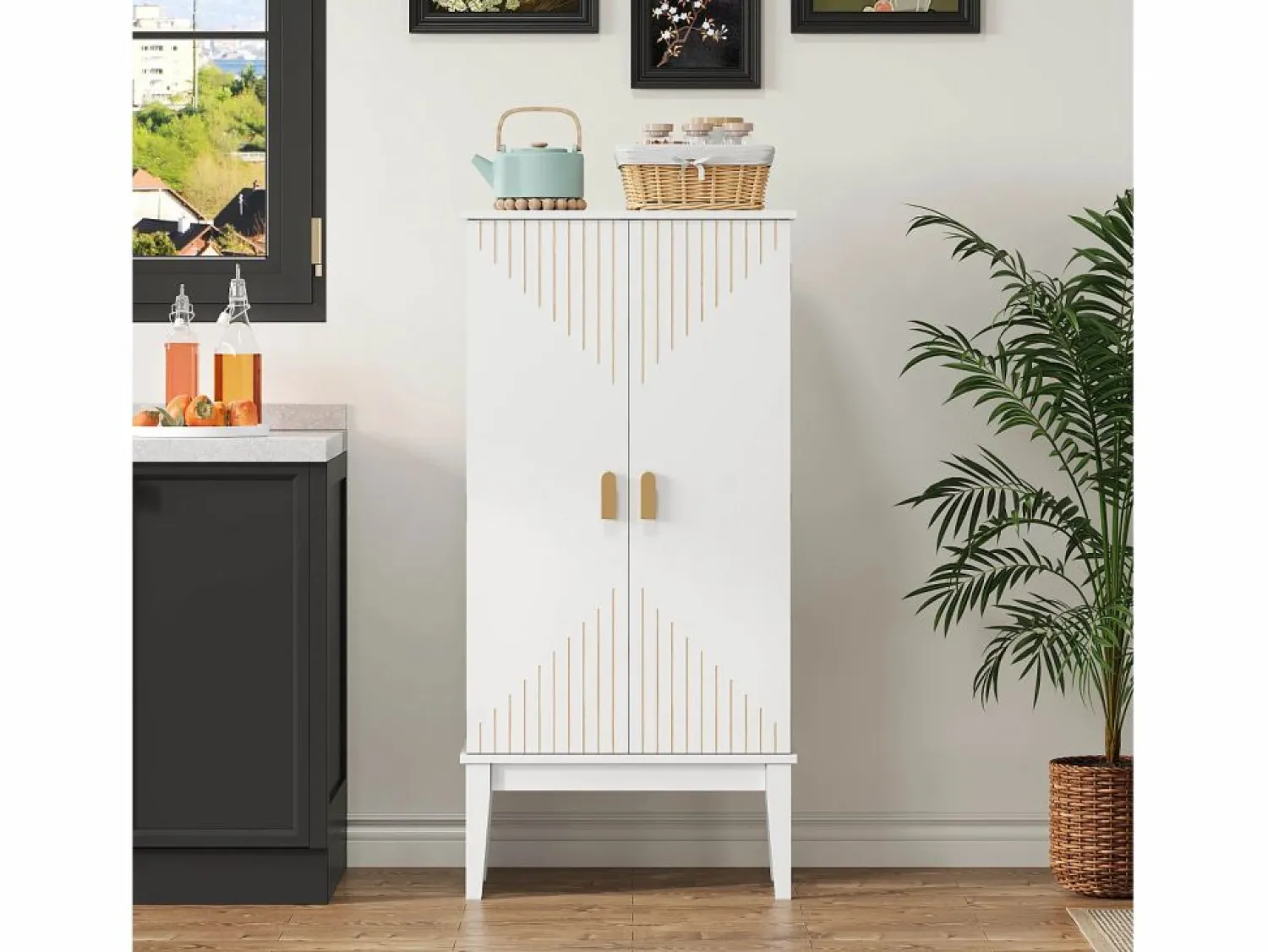Buffet de cocina 59x30x120cm - 2 puertas de almacenamiento con estantes - estilo retro - Aparador De Cocina