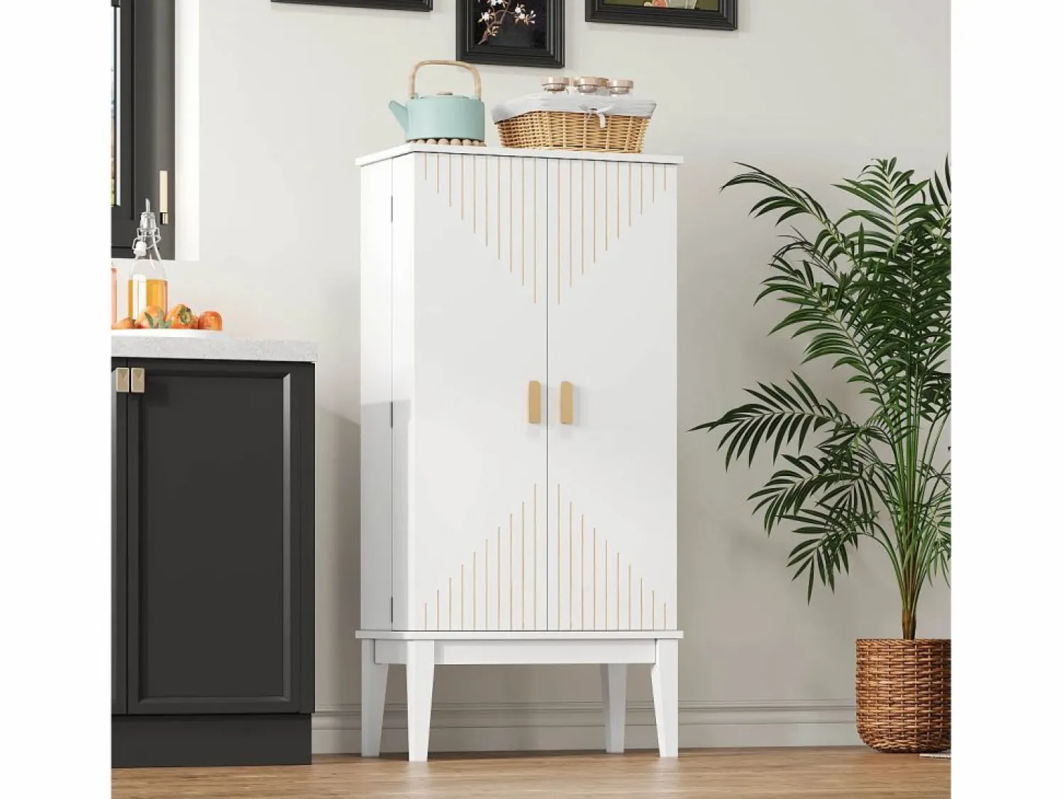 Buffet de cocina 59x30x120cm - 2 puertas de almacenamiento con estantes - estilo retro - Aparador De Cocina