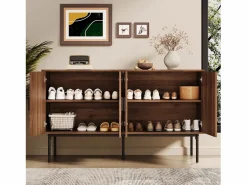 Hot Buffet moderno 140x40x80 cm - con 4 puertas - Acabado de ratán - Chapa de nogal - Marrón Aparador