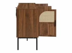 Hot Buffet moderno 140x40x80 cm - con 4 puertas - Acabado de ratán - Chapa de nogal - Marrón Aparador