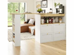 Online Buffet, Mueble de bar giratorio y abatible - 4 cajones y 4 compartimentos - Mueble Bar