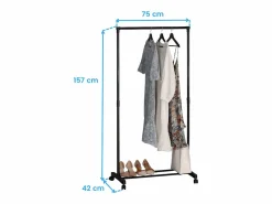 Burro de ropa perchero metal con ruedas y 2 barras 75x157x42 cm