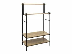 Clearance Burro Ropa Doble con 2 Estantes y Barras y Roble Claro 96x164 cm Burro Para Ropa