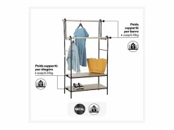 Clearance Burro Ropa Doble con 2 Estantes y Barras y Roble Claro 96x164 cm Burro Para Ropa