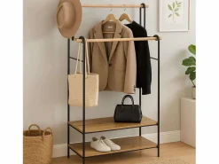 Clearance Burro Ropa Doble con 2 Estantes y Barras y Roble Claro 96x164 cm Burro Para Ropa