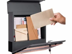 Hot ML-DESIGN Buzón cartas periódico correos moderno acero antracita óptica madera con soporte Gris antracita