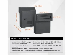 Outlet Buzón Con Llave a Través de la Puerta SucceBuy, Cerradura de Combinación, Gris Oscuro – Almacenamiento Seguro y Elegante del Correo Negro