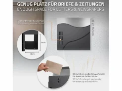 ECD Germany Buzón correos pie antracita/plata casillero periódico soporte antracita 2 llaves