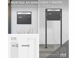 Outlet Buzón de acero inoxidable antracita moderno casillero de correo + soporte 120 cm Buzón