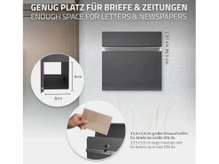 ECD Germany Buzón de acero inoxidable antracita moderno casillero de correo + poste 170cm