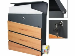 ML-DESIGN Buzón de pared diseño madera antracita con 2 llaves incluidas