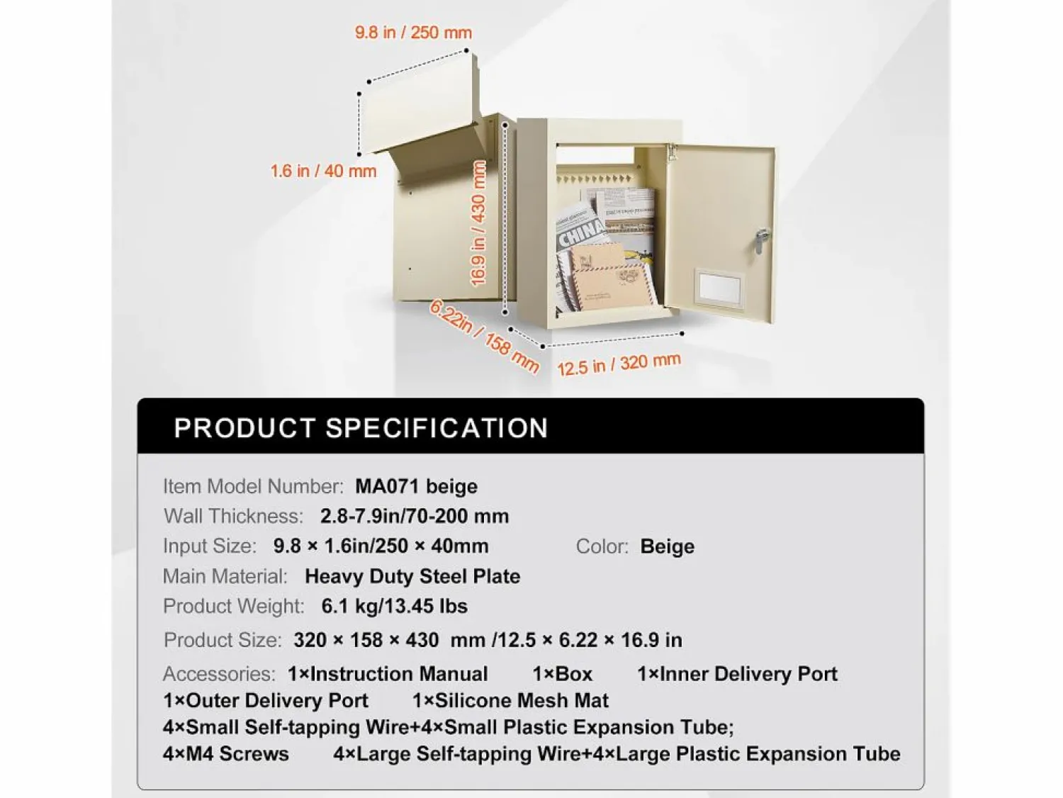 Sale Buzón de Pared SucceBuy 31.8 x 16 x 42.9 cm, Buzón de Acero Robusto con Cerradura de Combinación, – Almacenamiento Seguro del Correo Beige