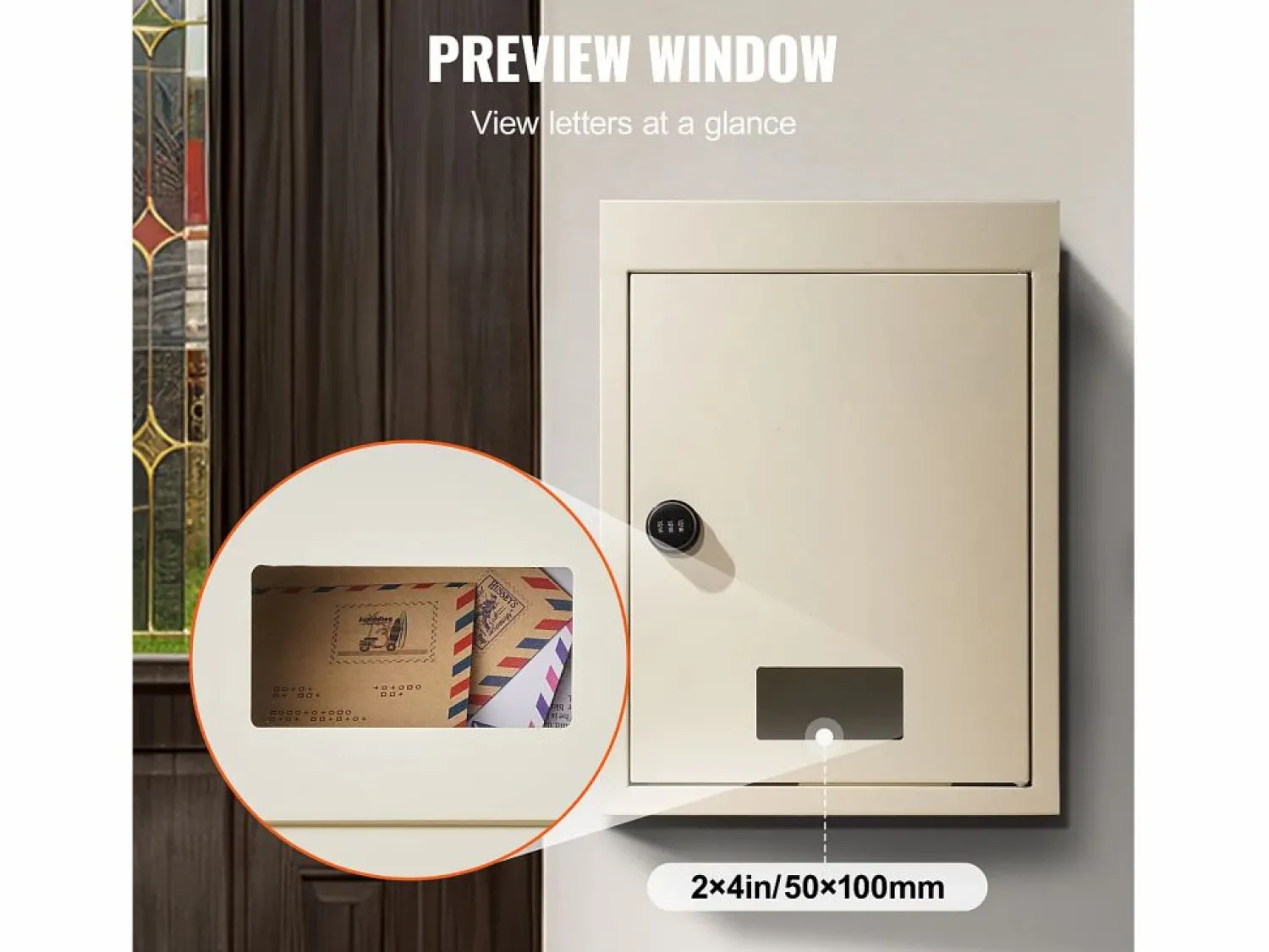 Sale Buzón de Pared SucceBuy 31.8 x 16 x 42.9 cm, Buzón de Acero Robusto con Cerradura de Combinación, – Almacenamiento Seguro del Correo Beige