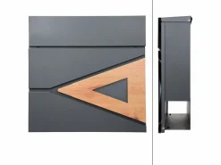 Outlet ML-DESIGN Buzón de pie con compartimento para periódicos antracita con triángulo de madera Gris antracita