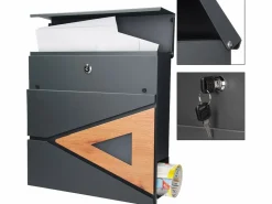 Outlet ML-DESIGN Buzón de pie con compartimento para periódicos antracita con triángulo de madera Gris antracita