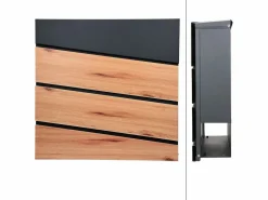 ML-DESIGN Buzón de pie con compartimento para periódicos antracita con diseño de madera