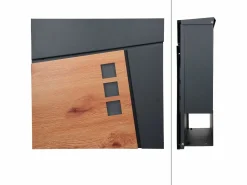Outlet Buzón exterior con soporte 120cm y compartimento periódicos negro diseño madera Buzón