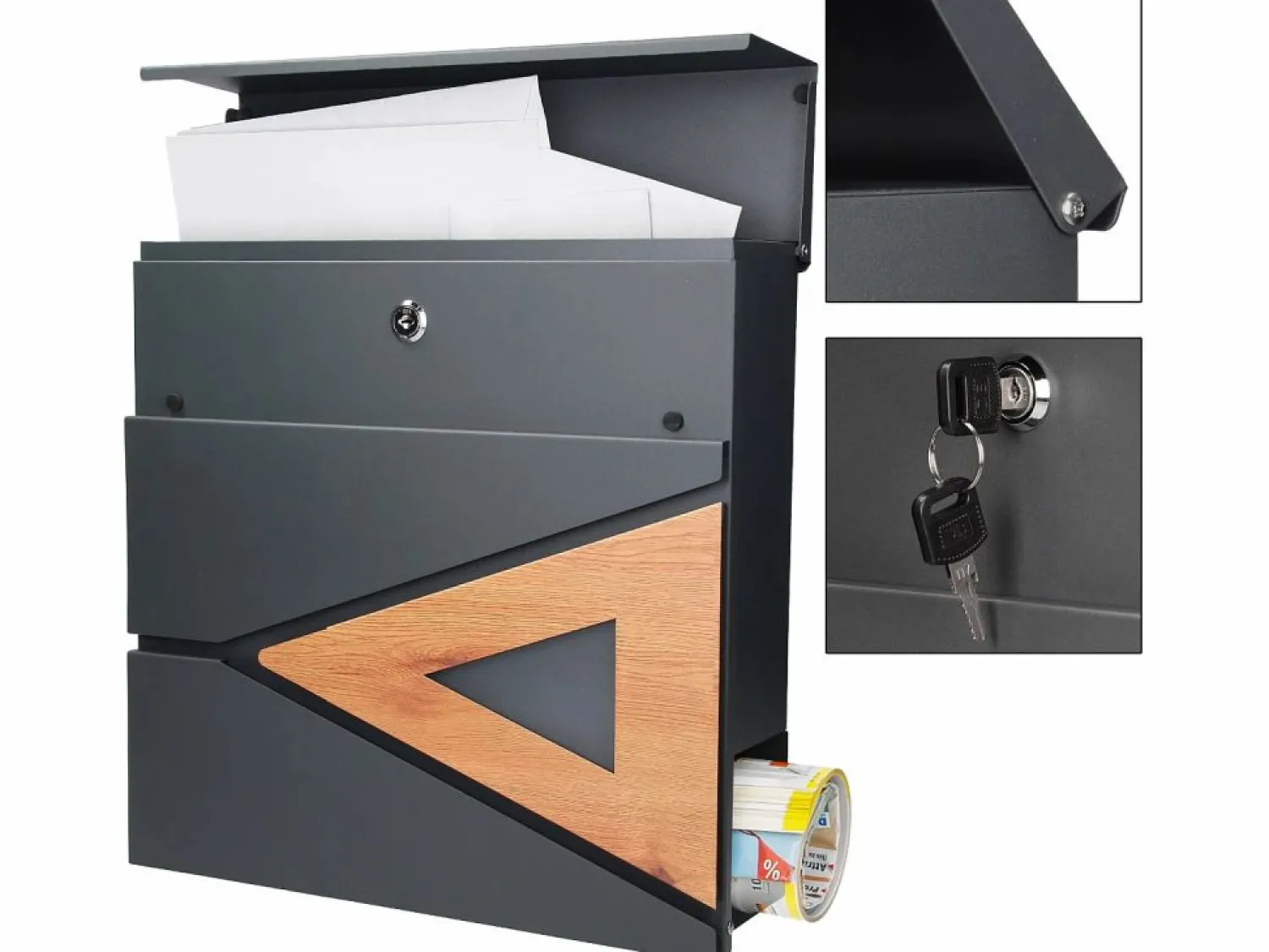 ML-DESIGN Buzón moderno de correos antracita óptica de madera exterior con soporte acero
