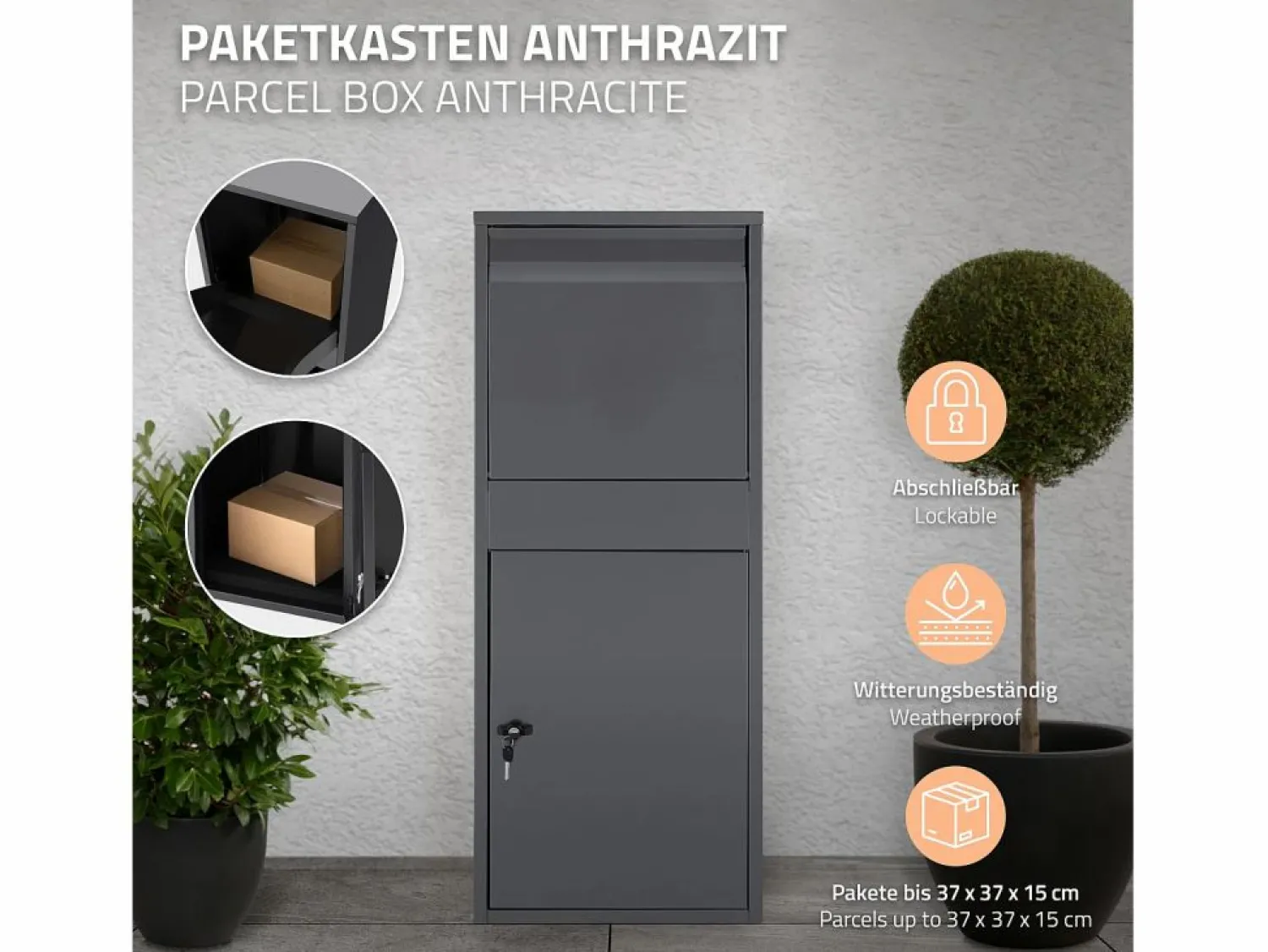 ML-DESIGN Buzón para paquetes antracita acero galvanizado compartimento solapa paquetería