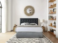 Vente-unique Cabecero acolchado 180 cm en polipiel negra - FRANCESCO