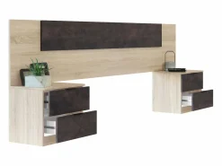 Sale Cabecero Cama Matrimonio, Mesitas 2 Cajones Color Óxido Roble Canadian 150 cm Cabecero Y Puente De Cama