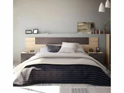 Sale Cabecero Cama Matrimonio, Mesitas 2 Cajones Color Óxido Roble Canadian 150 cm Cabecero Y Puente De Cama