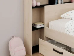 Vente-unique Cabecero con compartimentos 140 cm - Color: natural y negro - KINSELIA