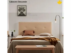 Clearance Cabecero de Cama Tapizado 135 cm | | Tela de Polipiel Liso | Directo al suelo sin agujeros | Descansin Beige