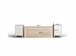 New Cabecero de 155x60cm para Camas de 135 a 150 y Dos mesitas de Noche (Pata Alta, 3 Cajones) - Buyqualia Dormitorio Completo
