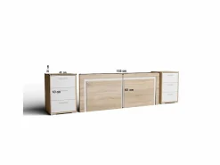 Outlet Cabecero de 155x60cm para Camas de 135 a 150 y Dos mesitas de Noche (Pata Baja, 3 Cajones) - Buyqualia Dormitorio Completo