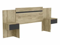 Sale Cabecero extensible con mesitas de noche 140/160 cm, natural y negro - PARATI Cabecero Y Puente De Cama