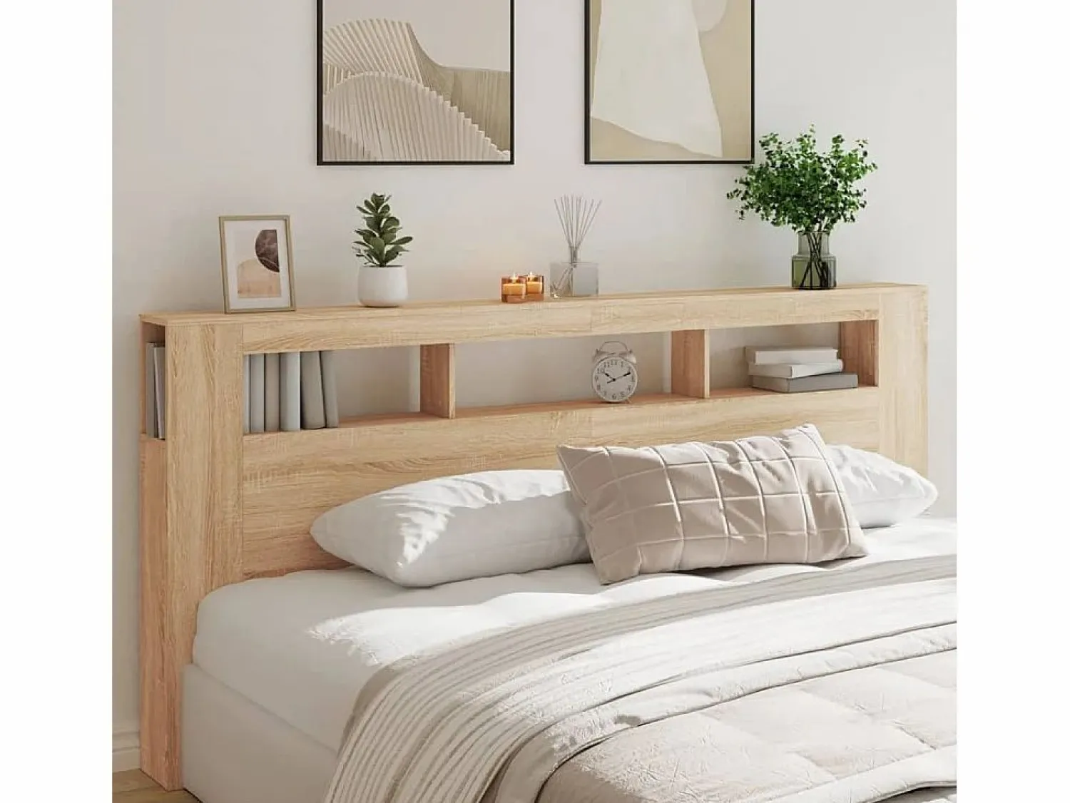 Clicnbuy Cabecero LED madera ingeniería roble Sonoma 220x18,5x103,5 cm