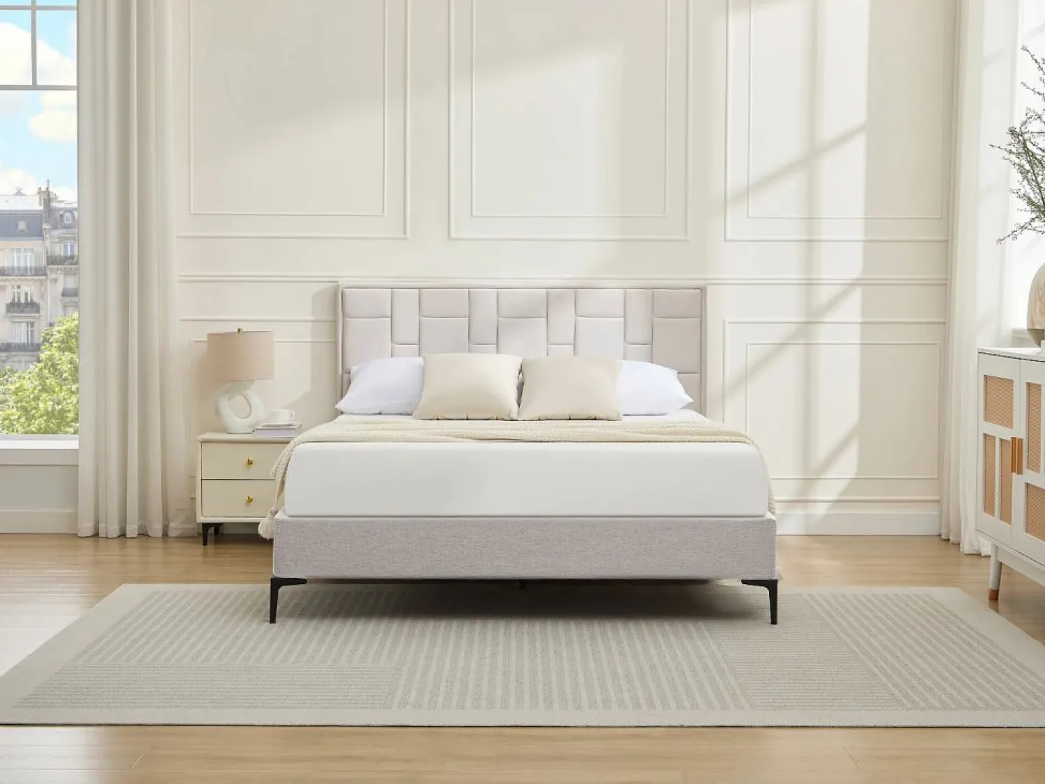 Outlet Vente-unique Cabecero moderno de 180 cm en terciopelo - HERMINE Beige