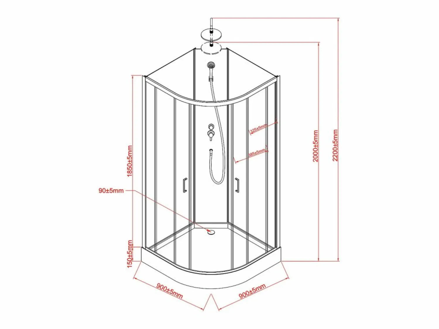 Hot Shower & Design Cabina de ducha - Altura ajustable - L90 x l90 x H200/220 cm - Negro y blanco - ROVATA Negro / Blanco