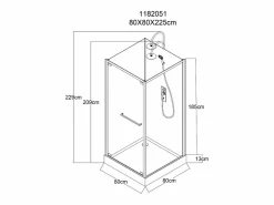 Shower & Design Cabina de ducha - Altura ajustable - Blanco y negro - L80 x l80 x Alt. 213/232 cm - BADONI