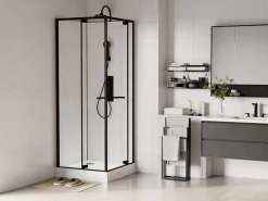 Shower & Design Cabina de ducha - Altura ajustable - Blanco y negro - L80 x l80 x Alt. 213/232 cm - BADONI