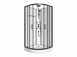 Best Shower & Design Cabina de ducha angular hidromasaje negra, Largo 80 x Ancho 80 x Alt. 225 cm, ZALIFA Negro / Blanco