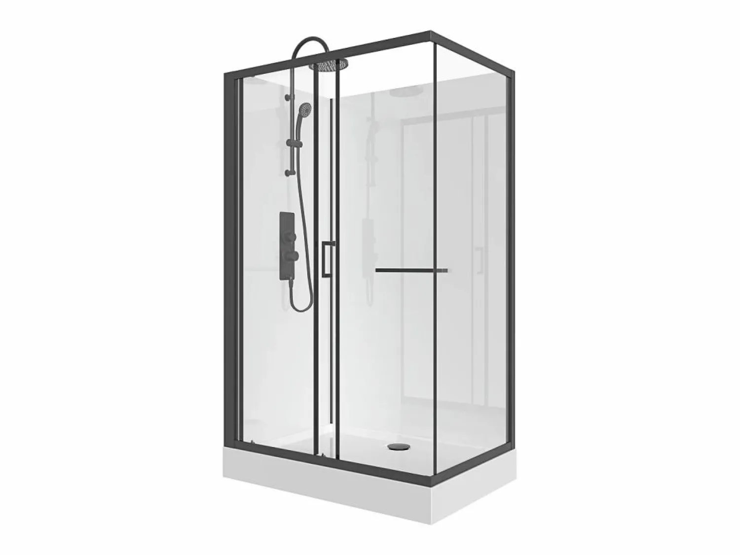 Shower & Design Cabina de ducha de esquina reversible, negro y blanco, Ancho 110 x 80 x Alt. 225 cm, ZODANI