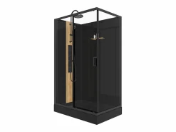 Shower & Design Cabina de ducha de hidromasaje reversible, mate y bambú, L120 x Al225 cm, VITUNA