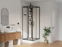 Shower & Design Cabina de ducha de hidromasaje de fibra de bambú - Negro - L80 x A80 x H225 cm - ARDALI