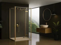 Clearance Rea Cabina De Ducha De Pared Atlas Brush Gold 120X80 Right Dorado