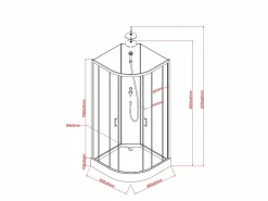 Hot Shower & Design Cabina de ducha en cuarto de círculo, altura ajustable, Ancho 80 x 80 x Alt. 213/232 cm, ROVATA Negro / Blanco