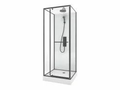 Best Shower & Design Cabina de ducha reversible con altura ajustable, L80 x Ancho80 x Altura213/232 cm, SAVITO Negro / Blanco