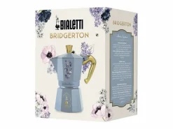 Bialetti Cafetera Italiana Moka Express Birdgerton 6 Tazas 250ml Azul Floral con Asa Dorada