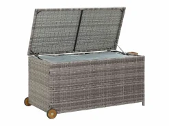 New vidaxl Caja almacenaje jardín ratán sintético claro 120x65x61 cm Gris