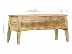 vidaxl Caja de almacenaje de madera maciza de mango 99x35x48 cm