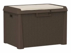 Clearance Caja de almacenaje jardín con cojín de asiento PP marrón 125 L Baúl De Jardín