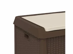 Clearance Caja de almacenaje jardín con cojín de asiento PP marrón 125 L Baúl De Jardín