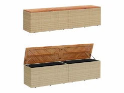 Discount vidaxl Caja de almacenaje jardín madera acacia ratán beige 220x50x54cm Color natural claro