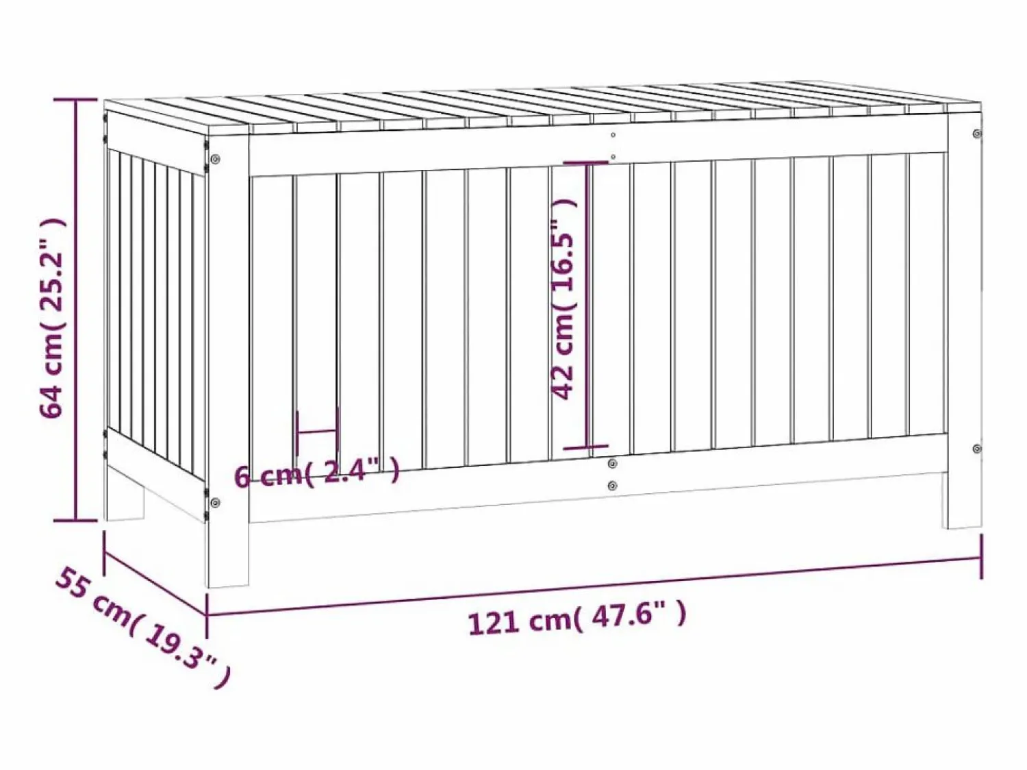 vidaxl Caja de almacenaje jardín madera maciza de pino 121x55x64 cm